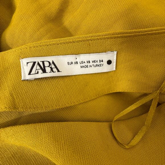 Zara Mustard Yellow Linen Blend Midi Dress | V-Neck Oversized Kaftan | XS - Picture 5 of 11